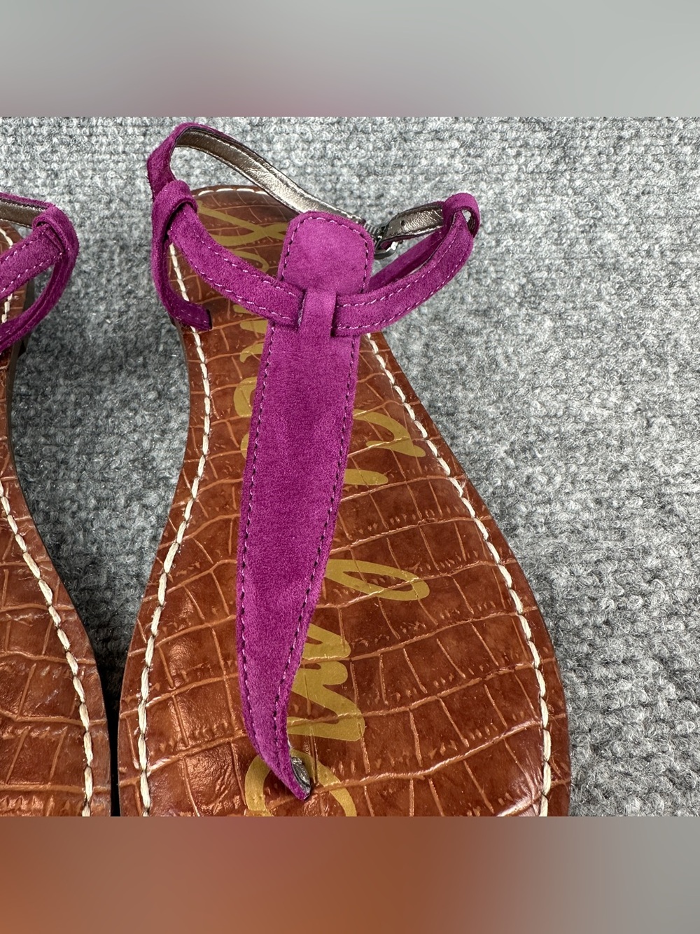Sam Edelman Gigi Thong Sandals 7.5 Purple Suede Ankle Strap Flat Comfort - Picture 4 of 16